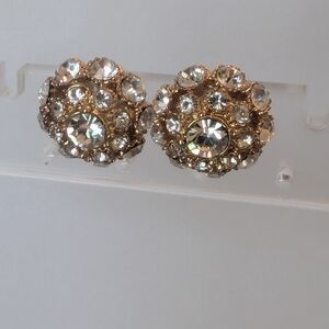 Vintage Avon Dome Cluster Gold Tone Rhinestone Post Back Earrings